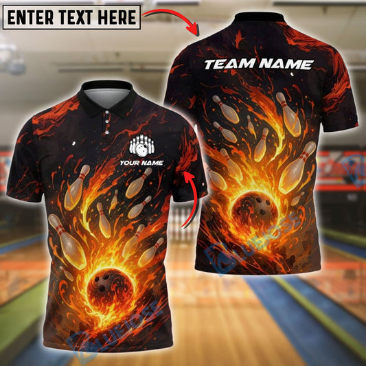 BlueJose Bowling And Pins Firestorm Strike Customized Name, Team Name 3D Shirt (4 Colors)