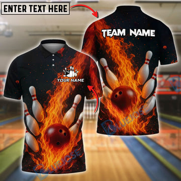 BlueJose Bowling And Pins Inferno Strike Down Customized Name, Team Name 3D Shirt (4 Colors)