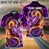 BlueJose Bowling Cosmic Fire Dragon Customized Name, Team Name 3D Shirt (4 Colors)