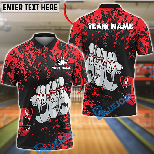 BlueJose Bowling And Pins Splatter Cartoon Pin Faces Customized Name, Team Name 3D Shirt (6 Colors)