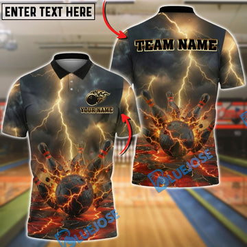 BlueJose Bowling Exploding & Lightning Customized Name, Team Name 3D Shirt (4 Colors)