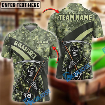 BlueJose Billiards Ball 8 Pool Grim Reaper Camouflage Personalized Name Shirt (4 Colors)