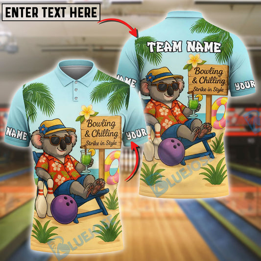 BlueJose Bowling And Pins Koala Beach Chill Personalized Name, Team Name Shirt