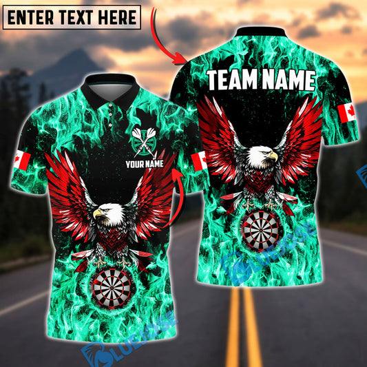 BlueJose Darts Flaming Canada Flag Eagle Personalized Name, Team Name Unisex Shirt (4 Colors)