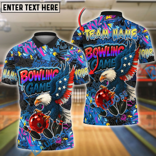 BlueJose Bowling And Pins American Eagle Graffiti Customized Name 3D Shirt (4 Colors)