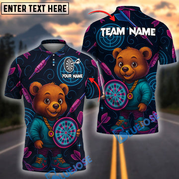 BlueJose Darts Cute Bear Holding Board Multicolor Options Personalized Name Shirt (4 Colors)