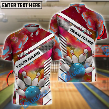 BlueJose Bowling And Pins Cosmic Strike Impact Customized Name, Team Name 3D Shirt (4 Colors)