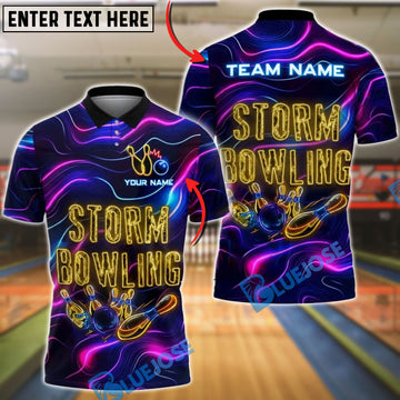 BlueJose Bowling Neon Storm Bowling Strike Personalized Name, Team Name 3D Shirt