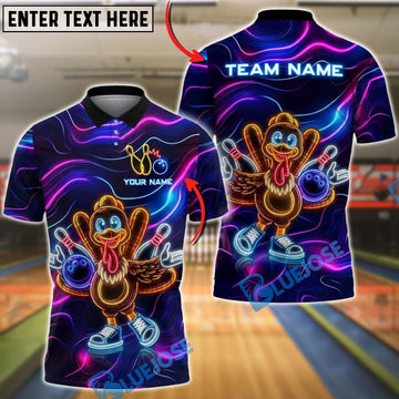 BlueJose Bowling Neon Turkey Cartoon Personalized Name, Team Name 3D Shirt