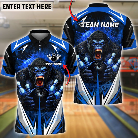 BlueJose Bowling & Pins Angry Gorilla Fire Customized Name, Team Name 3D Shirt (4 Colors)