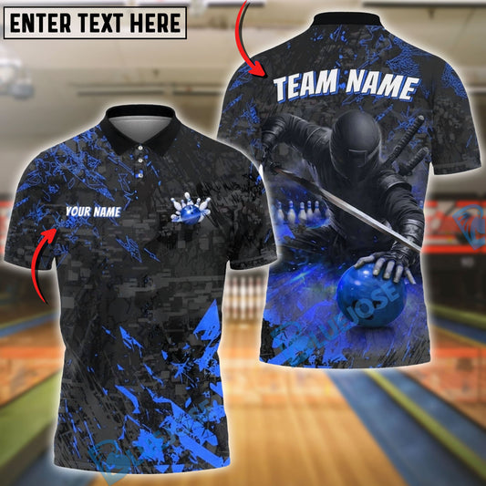 BlueJose Bowling & Pins Shadow Ninja Customized Name, Team Name 3D Shirt (4 Colors)