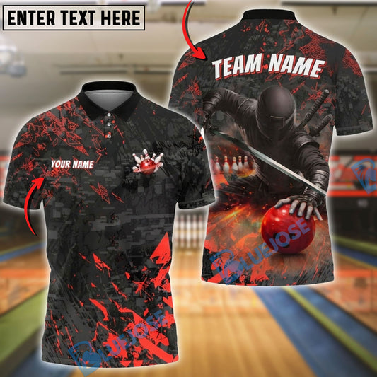 BlueJose Bowling & Pins Shadow Ninja Customized Name, Team Name 3D Shirt (4 Colors)