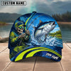 BlueJose Fishing Skull Angler Blue Neon Green Splash Personalized Name Classic 3D Cap (13 Breeds)