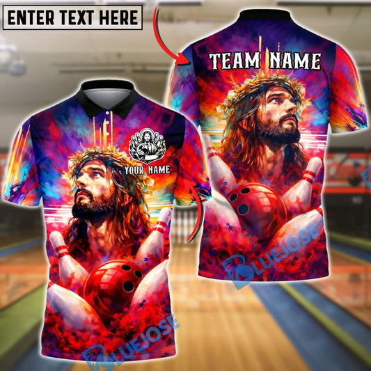 BlueJose Bowling And Pins Jesus Christ Crown of Thorns Abstract Customized Name, Team Name 3D Shirt