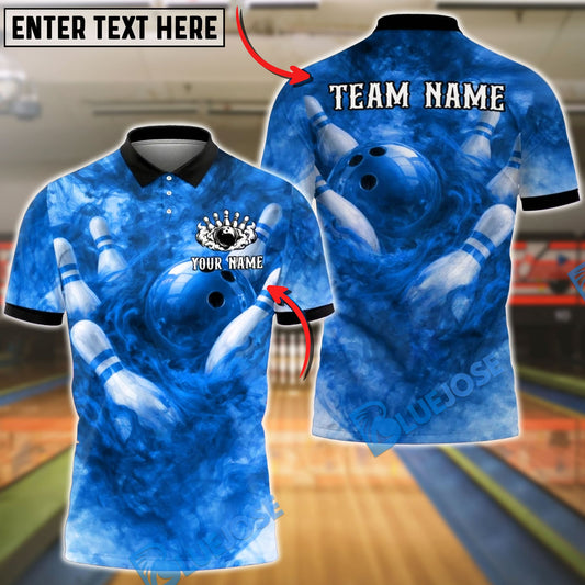 BlueJose Bowling And Pins Dramatic Smoke Flare Customized Name, Team Name 3D Shirt (4 Colors)