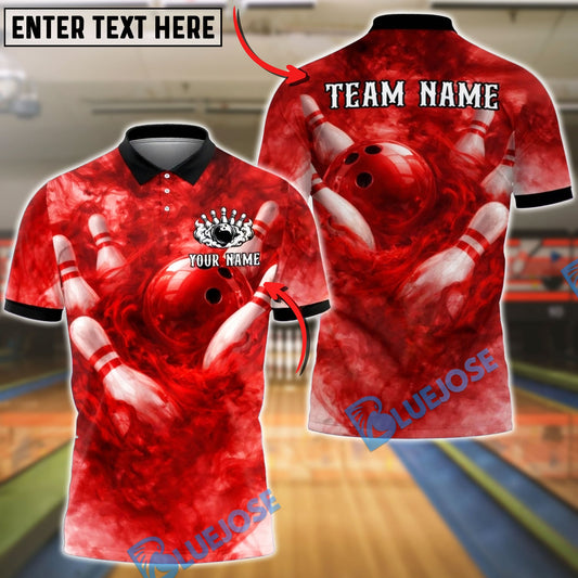 BlueJose Bowling And Pins Dramatic Smoke Flare Customized Name, Team Name 3D Shirt (4 Colors)