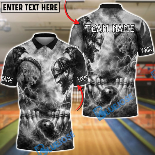 BlueJose Bowling & Pins Viking Battle Lightning Customized Name, Team Name 3D Shirt (4 Colors)
