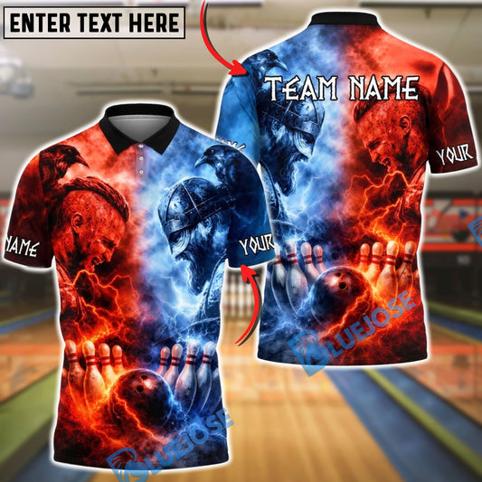 BlueJose Bowling & Pins Viking Battle Lightning Customized Name, Team Name 3D Shirt (4 Colors)