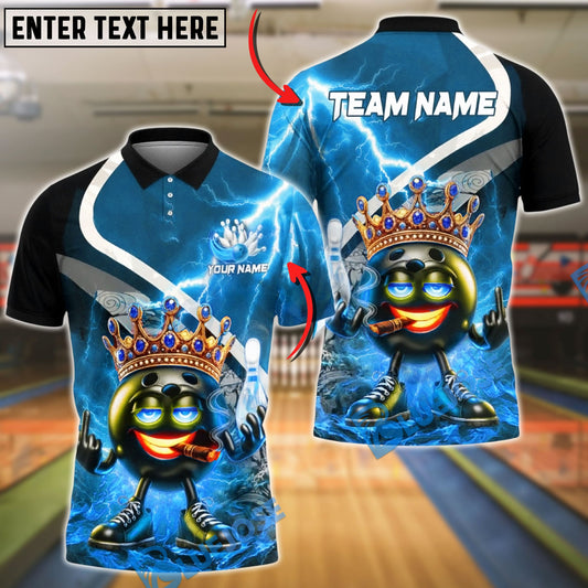 BlueJose Bowling & Pins King Crown Fire Lightning Customized Name, Team Name 3D Shirt (4 Colors)