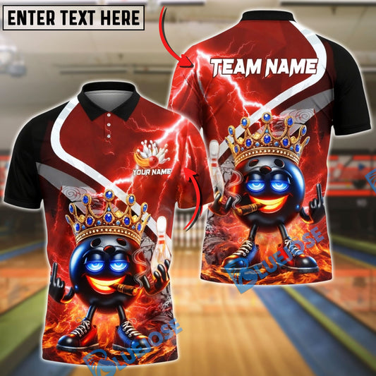 BlueJose Bowling & Pins King Crown Fire Lightning Customized Name, Team Name 3D Shirt (4 Colors)