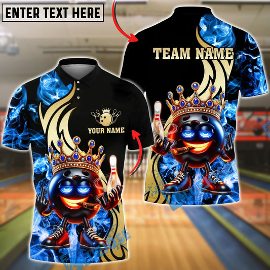 BlueJose Bowling & Pins Royal Fire King Smoke High Customized Name, Team Name 3D Shirt (4 Colors)