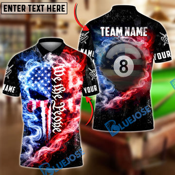 BlueJose Billiards 8 Ball We The People Fire Smoke Punisher Skull Design Personalized Shirt