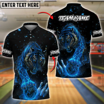BlueJose Bowling Fire Tiger Customized Name, Team Name 3D Shirt (4 Colors)