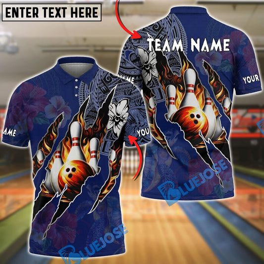 BlueJose Bowling And Pins Polynesian Hibiscus Turtle Customized Name, Team Name 3D Shirt (4 Colors)