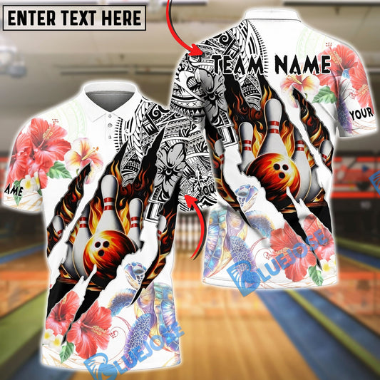 BlueJose Bowling And Pins Polynesian Hibiscus Turtle Customized Name, Team Name 3D Shirt (4 Colors)
