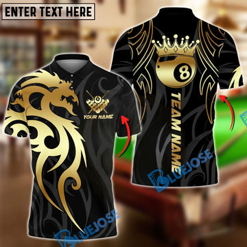 BlueJose Billiards 8 Ball Sport Dragon Crown Tribal Personalized Name, Team Name Unisex Shirt (4 Colors)