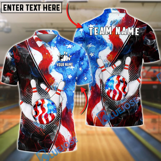 BlueJose Bowling American Flag Paint Point Customized Name, Team Name 3D Shirt