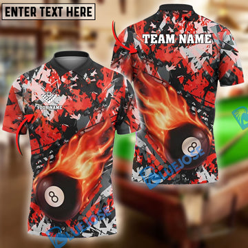 BlueJose Billiards Flaming 8-Ball Personalized Name, Team Name Unisex Shirt (4 Colors)