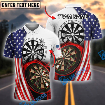 BlueJose Darts American Flag Dartboard Style Personalized Name, Team Name Shirt