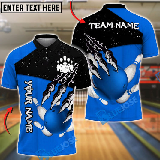 BlueJose Bowling And Pins Ball Claw Strike Customized Name, Team Name 3D Shirt (4 Colors)