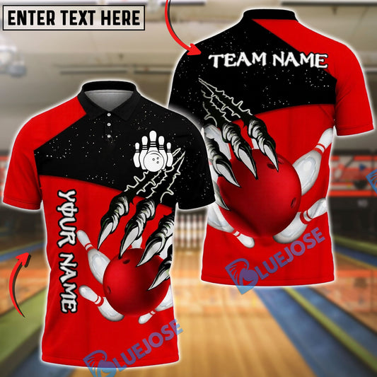 BlueJose Bowling And Pins Ball Claw Strike Customized Name, Team Name 3D Shirt (4 Colors)