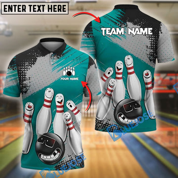 BlueJose Bowling And Pins Cool Ball & Happy Pins Customized Name 3D Shirt (4 Colors)