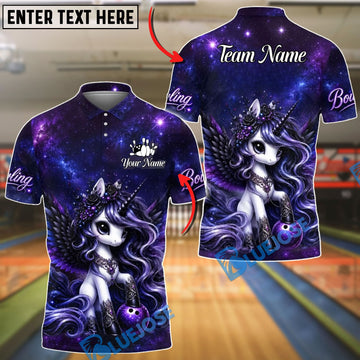 BlueJose Bowling And Pins Cute Unicorn Galaxy Fantasy Customized Name, Team Name 3D Shirt (4 Colors)