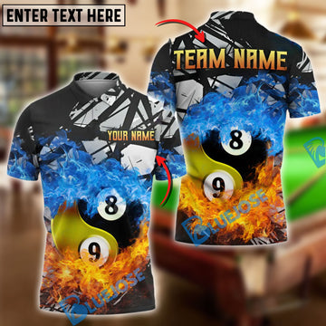 BlueJose Billiards Yin And Yang Ball 89 Double Flame Personalized Name Shirt (4 Colors)