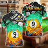 BlueJose Billiards 9-Ball Pool Double Flame Personalized Name Shirt (4 Colors)