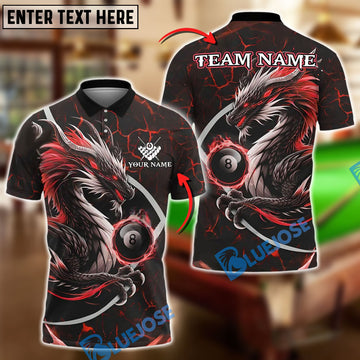 BlueJose Billiards 8-Ball Dragon Fiery Crack Pattern Personalized Name Shirt (4 Colors)