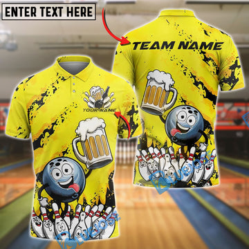 BlueJose Bowling Beer Strike Customized Name, Team Name 3D Shirt