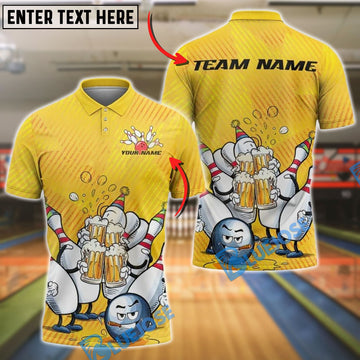 BlueJose Bowling And Pins Beer Funny Pins Customized Name, Team Name 3D Shirt