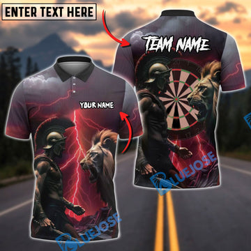 BlueJose Darts Spartan Warrior vs Lion Customized Name, Team Name 3D Shirt (4 Colors)