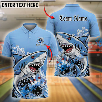 BlueJose Bowling And Pins Shark Ocean Predator Customized Name, Team Name 3D Shirt (4 Colors)