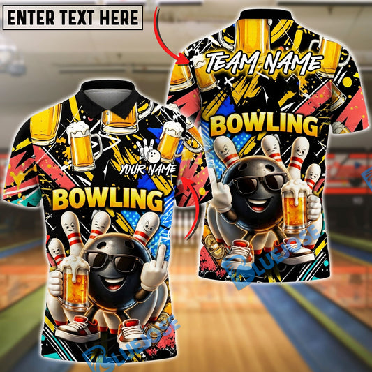 BlueJose Bowling And Pins Beer Mug Funny Character Customized Name, Team Name 3D Shirt