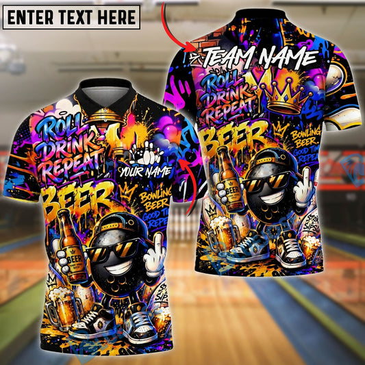 BlueJose Bowling And Pins Beer Graffiti Character Funny Drunk Customized Name, Team Name 3D Shirt (4 Colors)