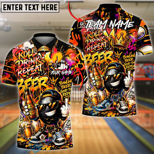 BlueJose Bowling And Pins Beer Graffiti Character Funny Drunk Customized Name, Team Name 3D Shirt (4 Colors)
