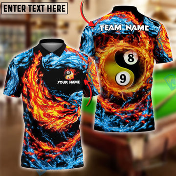 BlueJose Billiards 8 & 9 Ball Yin Yang Fire & Ice Double Firestorm Personalized Name Shirt (4 Colors)