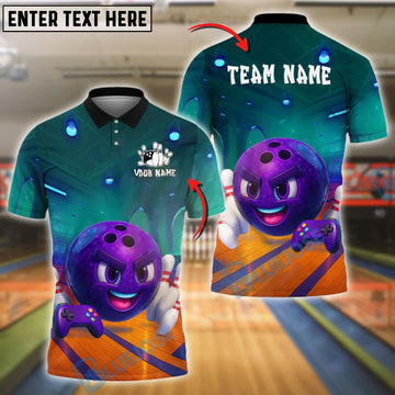 BlueJose Bowling And Pins Neon Strike Customized Name, Team Name 3D Shirt (4 Colors)