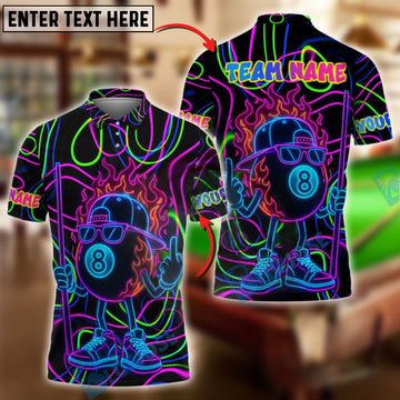 BlueJose Billiards 8-Ball Neon Flaming Personalized Name, Team Name Unisex Shirt